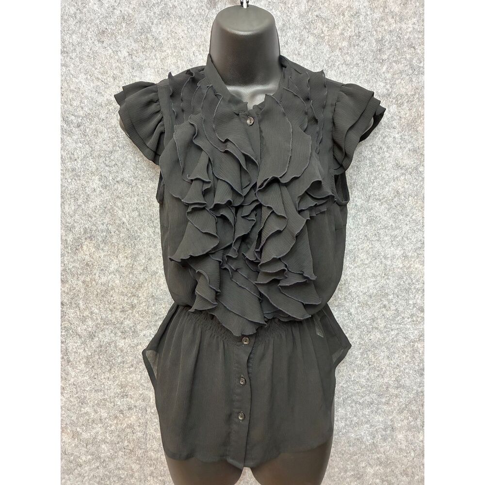 Gothic Romantic Blouse Witchy Dark Feminine Sheer Ruffled Elegant Peplum Size L